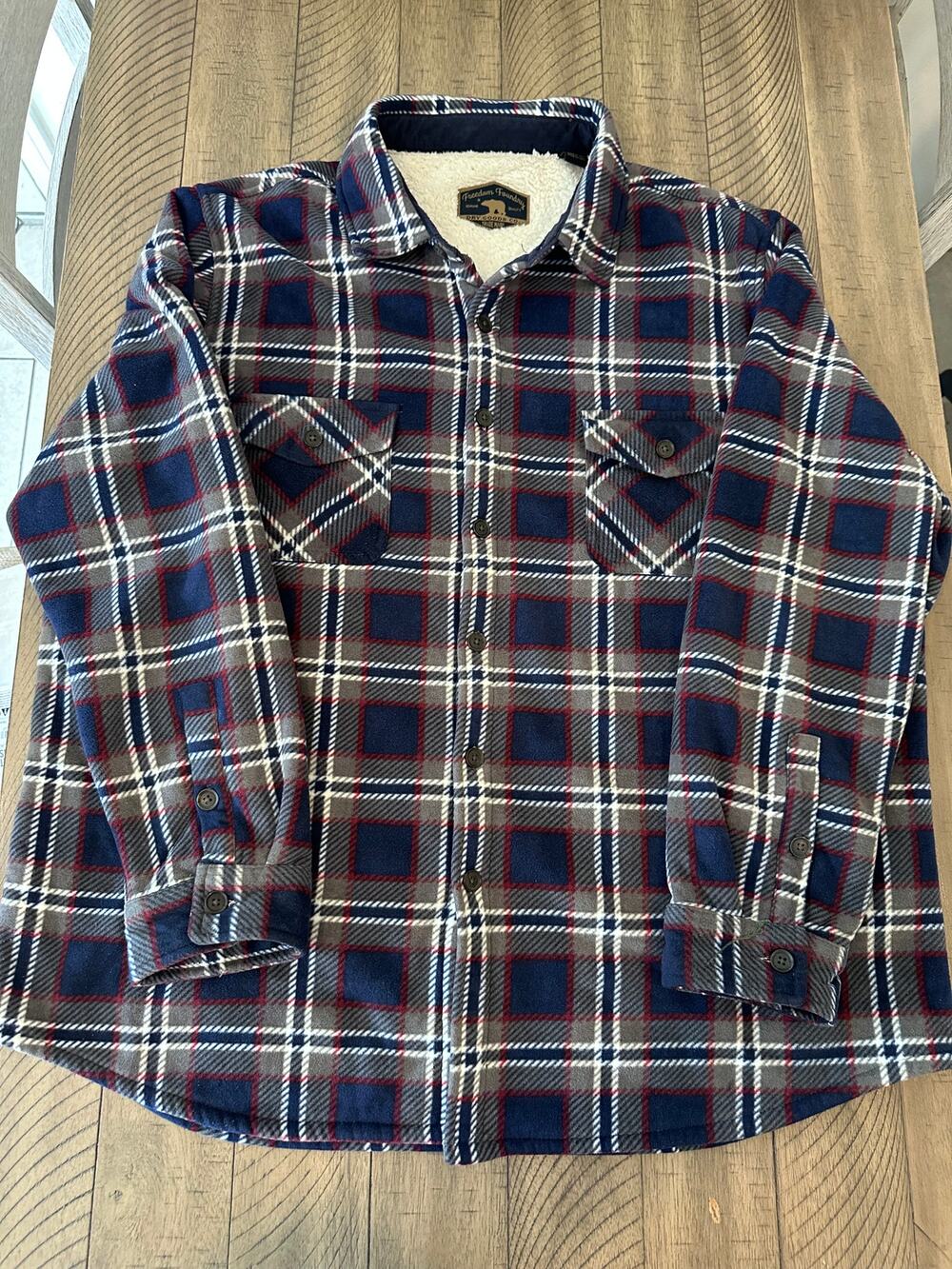 Freedom Foundry Mens XXL Sherpa Lined Fleece Plaid Flannel Jacket Shacket Blue